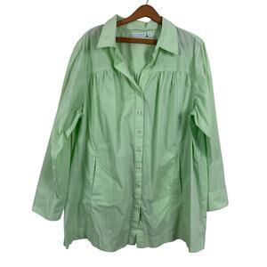 Susan Graver Oversized Shirt Size 2X Solid Cotton Blend Ruched Yoke MINT Office